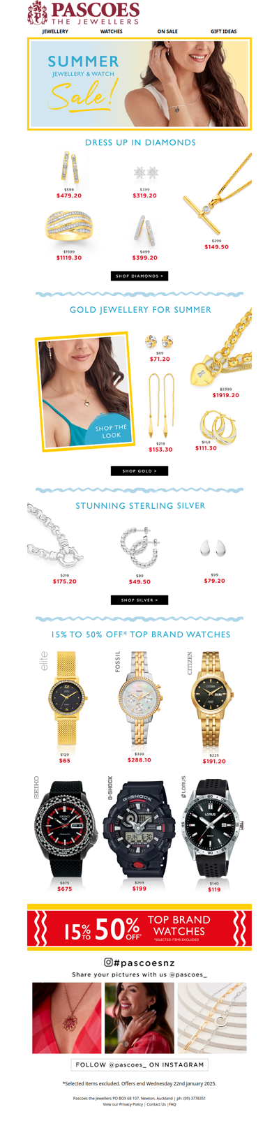 Summer Savings on Jewellery & Watches!