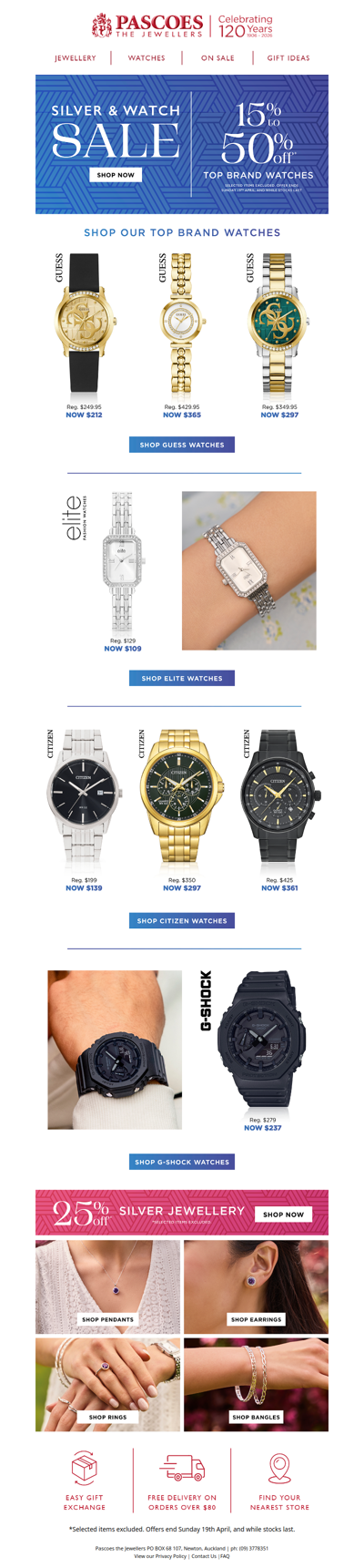 Save 15% - 50%* on Top Brand Watches at Pascoes!