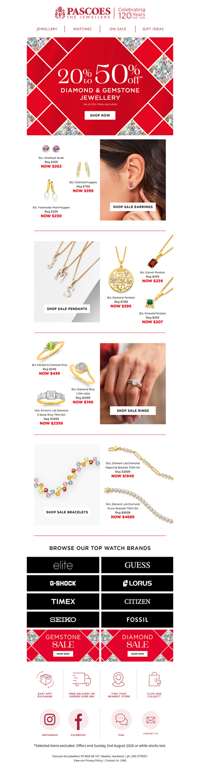 Save 20%-50%* on Stunning Diamond & Gemstone Jewellery