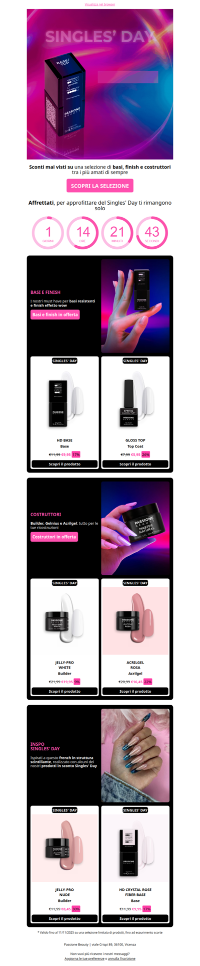 SINGLES' DAY⚡Fino a -50% su basi, finish e builder