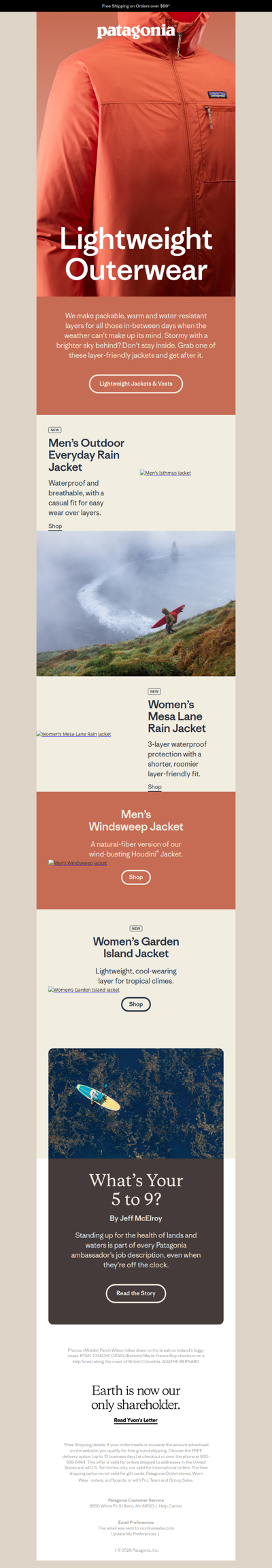 Lightweight water- and wind-resistant jackets