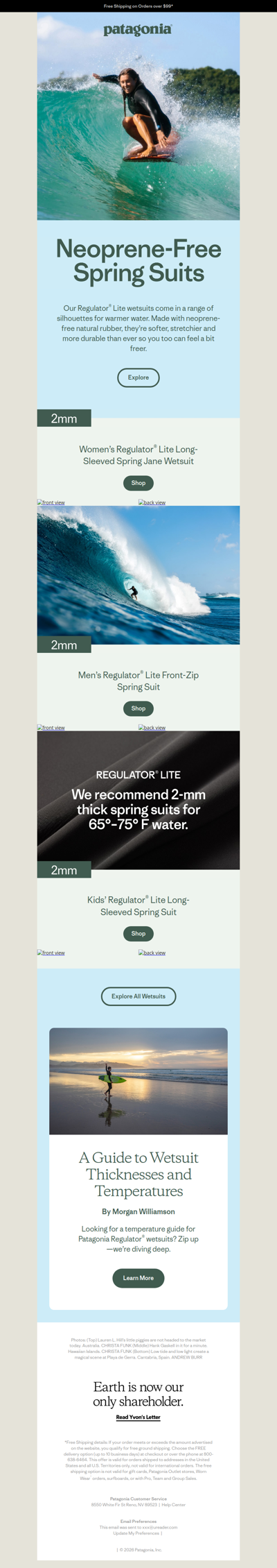 Lite wetsuits for warmer water