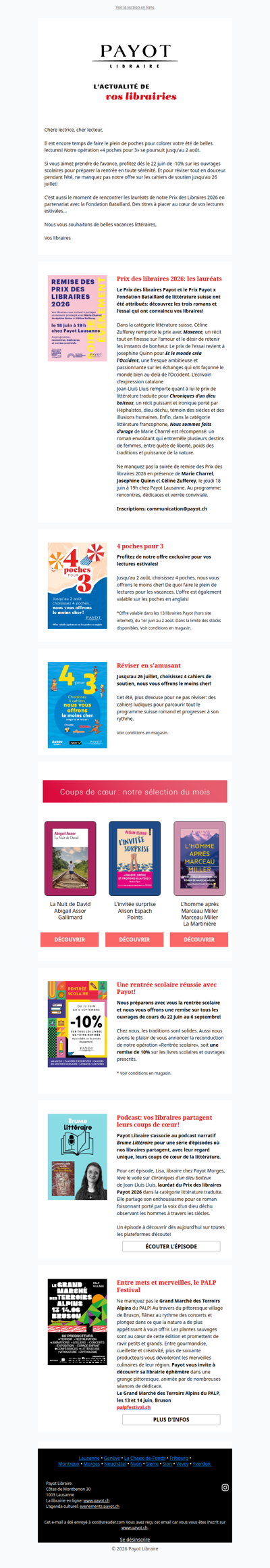 L'été chez Payot, c'est 4 pour 3!