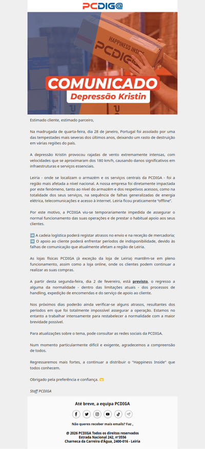 Comunicado PCDIGA: Depressão Kristin