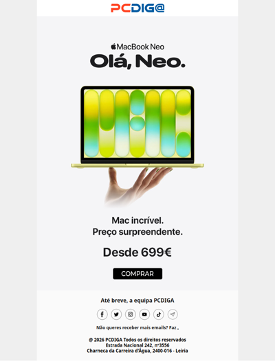 MacBook Neo, desde 699€. Já disponível!