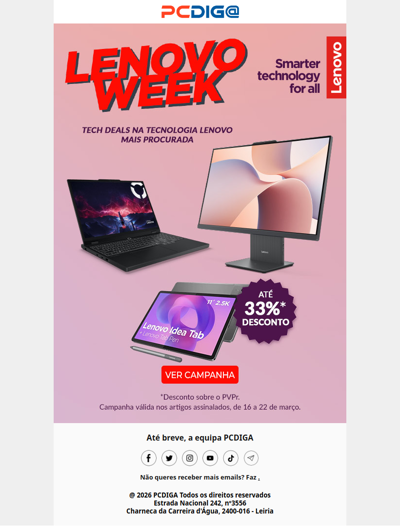 Lenovo Week: até 33% em gama selecionada 🔥
