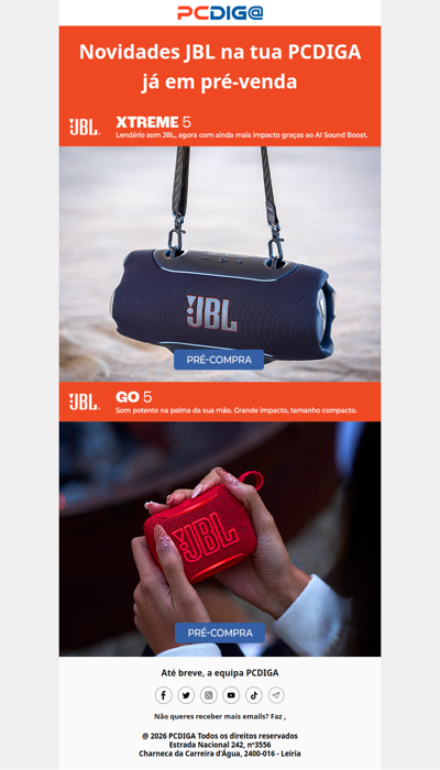 JBL Xtreme 5 e JBL Go 5: pré-venda já disponível!