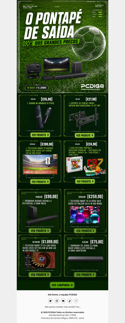 ⚽ Mundial FIFA: até 17% off em TVs, soundbars e LEGO Ronaldo