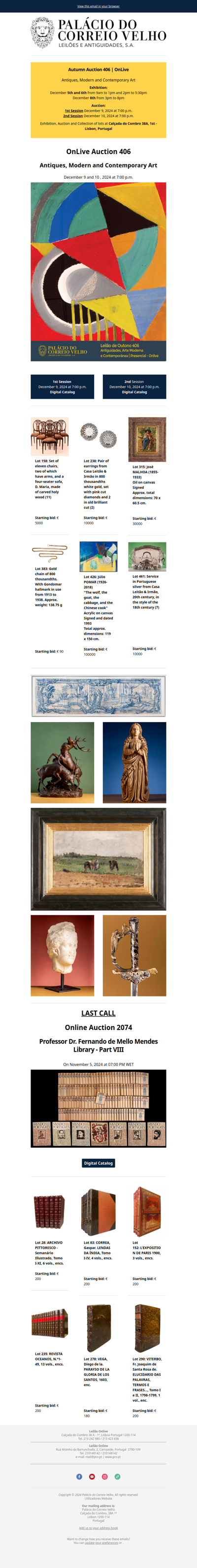 Auction 406 – Autumn Auction ONLIVE: Join Us! 🍂 | Last Call - Online Auction 2074 | Mello Mendes Library - Part VIII