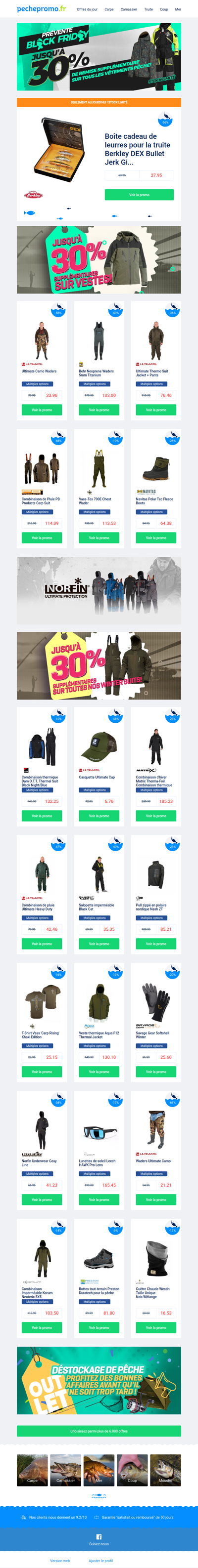 🔥 Alerte pré-Black Friday ! Jusqu’à –30 % sur les vêtements de pêche.