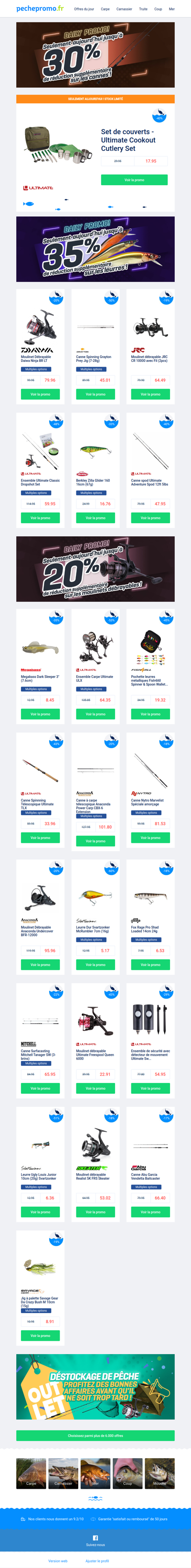 🎣 Cannes jusqu’à -30% | Leurres jusqu’à -35%