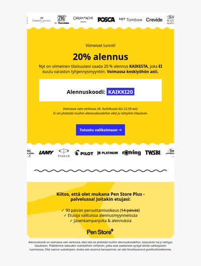 Viimeiset tunnit ⏰ 20% alennus KAIKESTA, joka EI ole alennuksessa