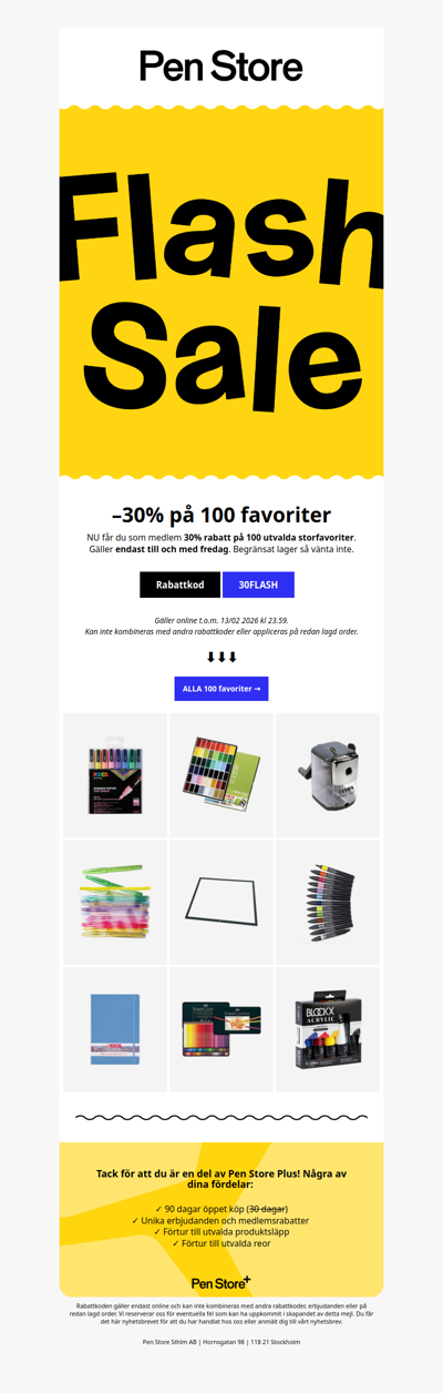 Flash Sale 💥 –30% på 100 favoriter