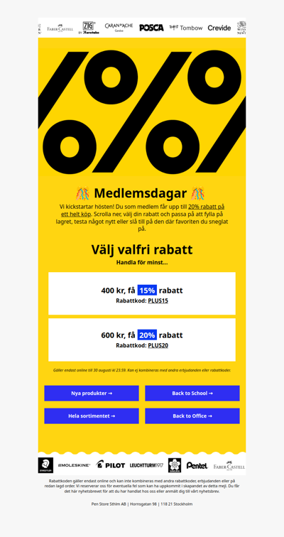 Medlemsdagar 🎊 Upp till 20% rabatt på ett HELT köp