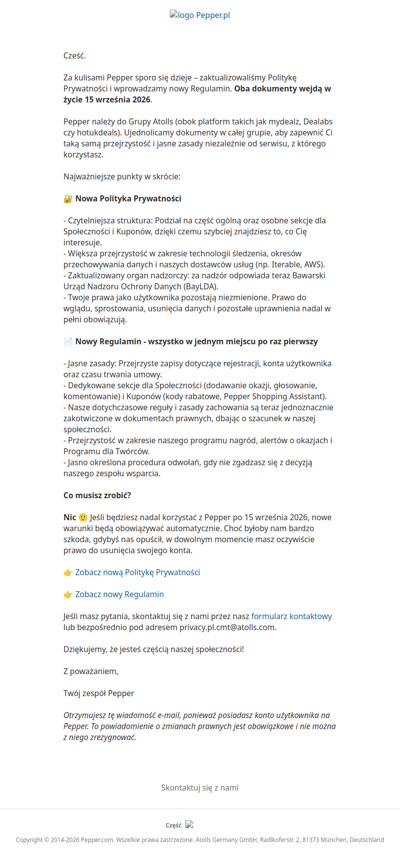 Nowa Polityka Prywatności i Regulamin od 15 września 2026