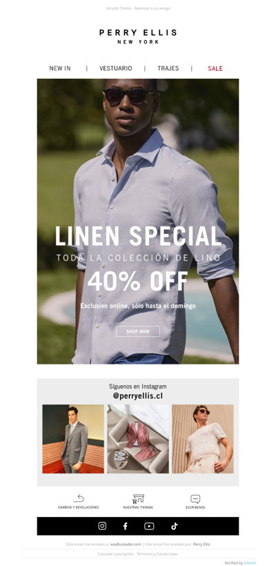 40% OFF en toda la colección de lino. Exclusivo online.