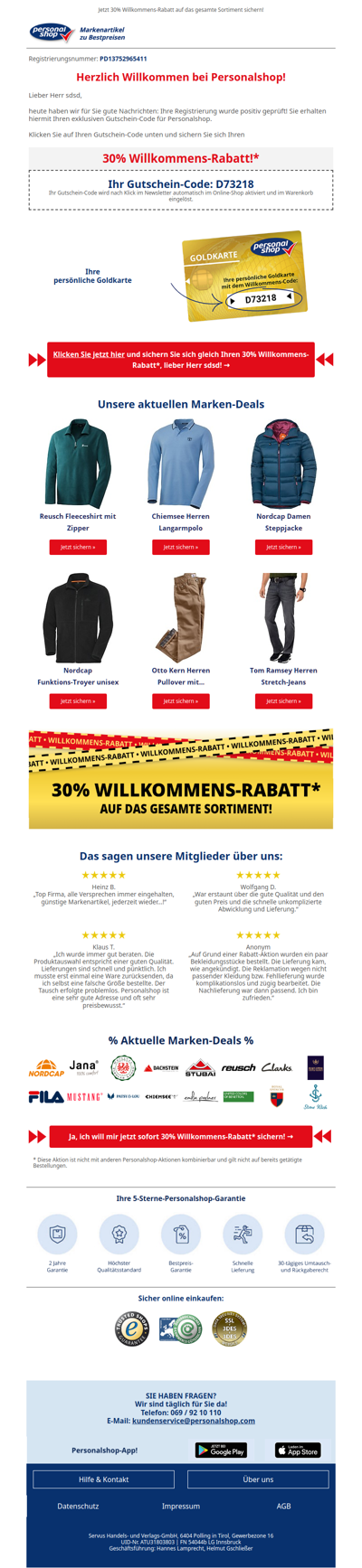 Ihr Zugang zu exklusiven Marken-Deals bei Personalshop, lieber Herr sdsd!