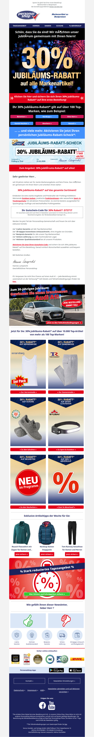 Sichern Sie sich 30% Rabatt auf das gesamte Markensortiment!