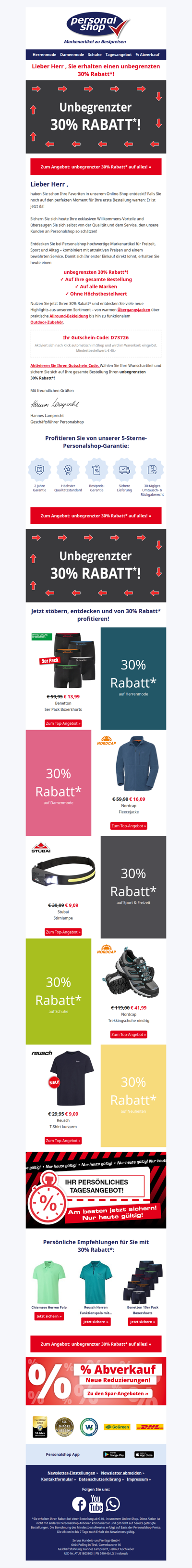 Herr , auf Sie wartet ein unbegrenzter 30% Rabatt auf alles!