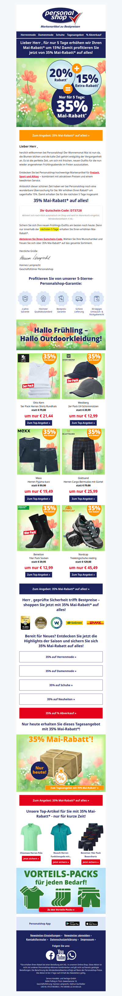 Herr , Sie erhalten 35% Mai-Rabatt auf alles!