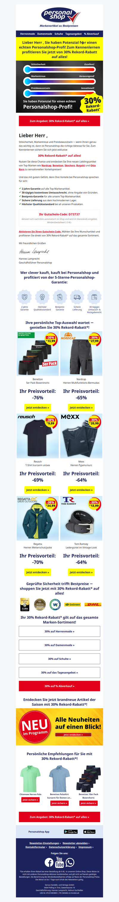 Herr , jetzt für Sie: 30% Rekord-Rabatt auf alles!