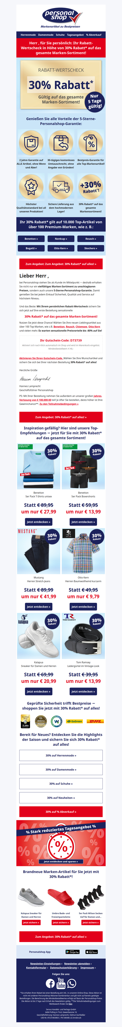 Herr , Ihr 30% Rabatt-Wertscheck wartet auf Sie!