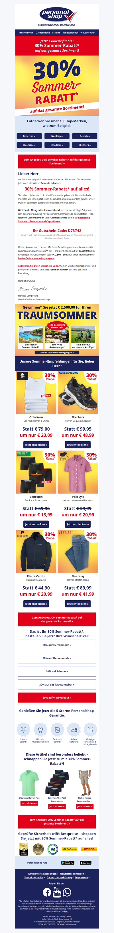 Jetzt exklusiv für Sie: 30% Sommer-Rabatt auf alles!