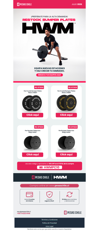 Prepara tu gimnasio para el segundo semestre: ¡Restock de Bumper Plates!