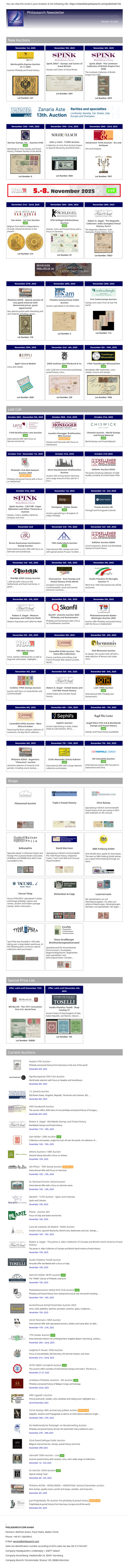 News from Philasearch.com - October 30, 2025