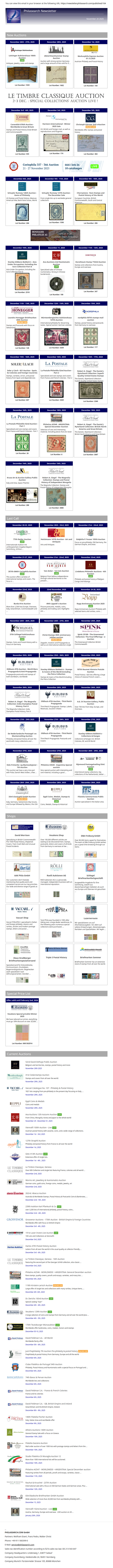 News from Philasearch.com - November 20, 2025