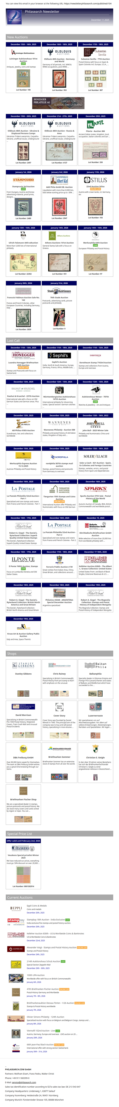 News from Philasearch.com - December 11, 2025