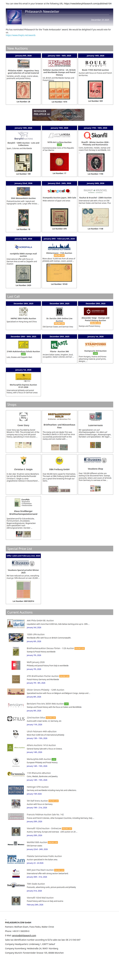 News from Philasearch.com - December 25, 2025