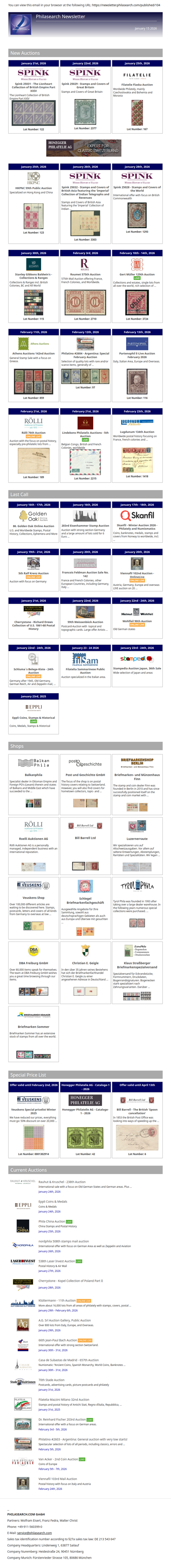 News from Philasearch.com - January 15, 2026