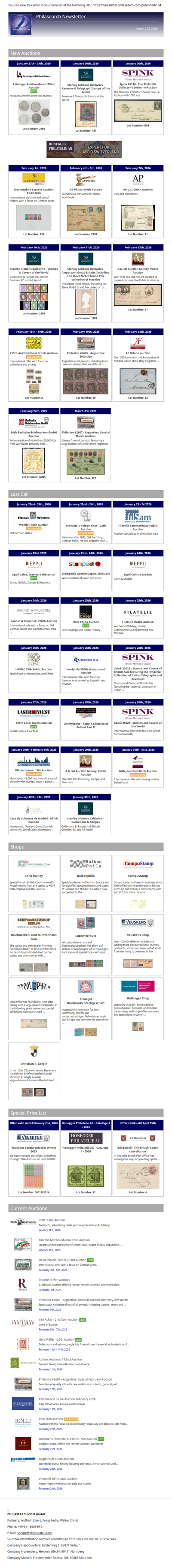 News from Philasearch.com - January 22, 2026