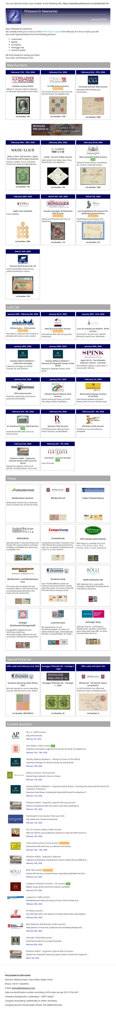 News from Philasearch.com - January 29, 2026