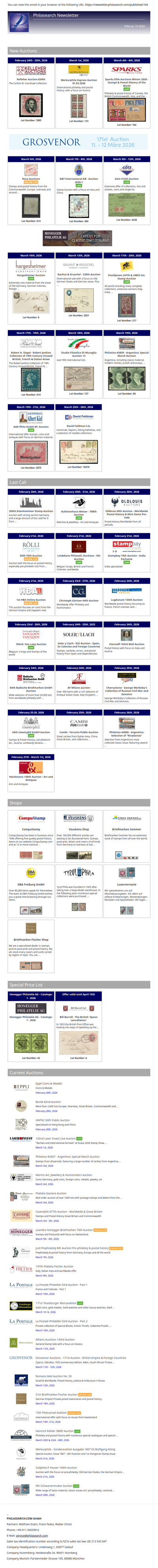 News from Philasearch.com - February 19, 2026