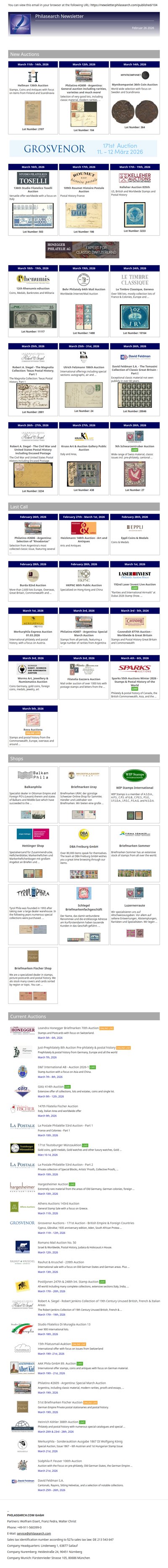 News from Philasearch.com - February 26, 2026