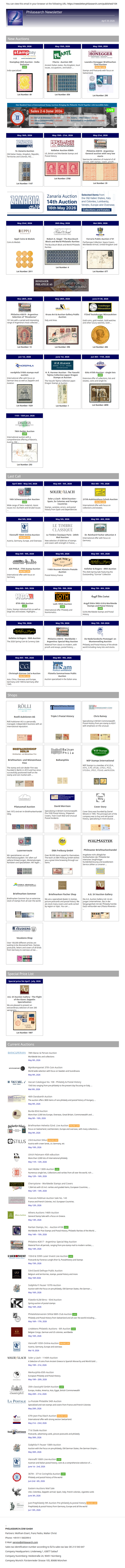 News from Philasearch.com - April 30, 2026