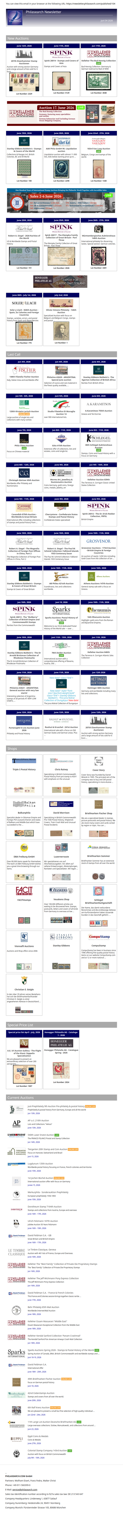 News from Philasearch.com - June 4th, 2026