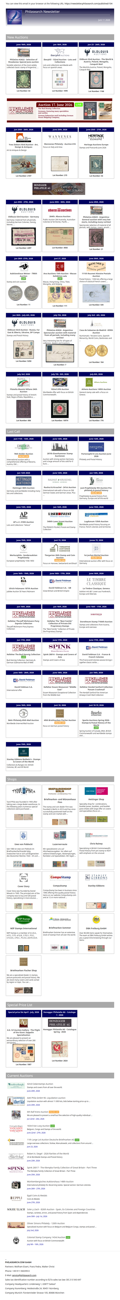 News from Philasearch.com - June 11, 2026