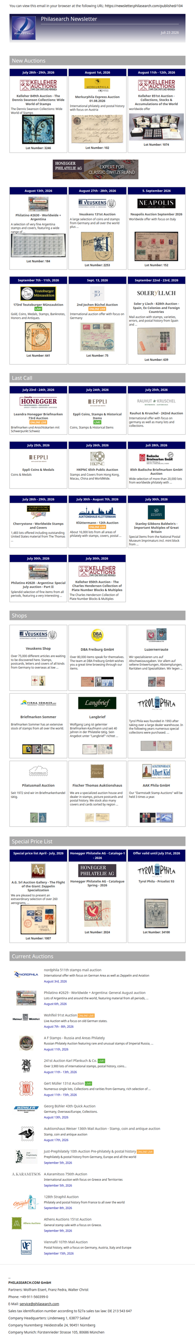 News from Philasearch.com - July 23, 2026