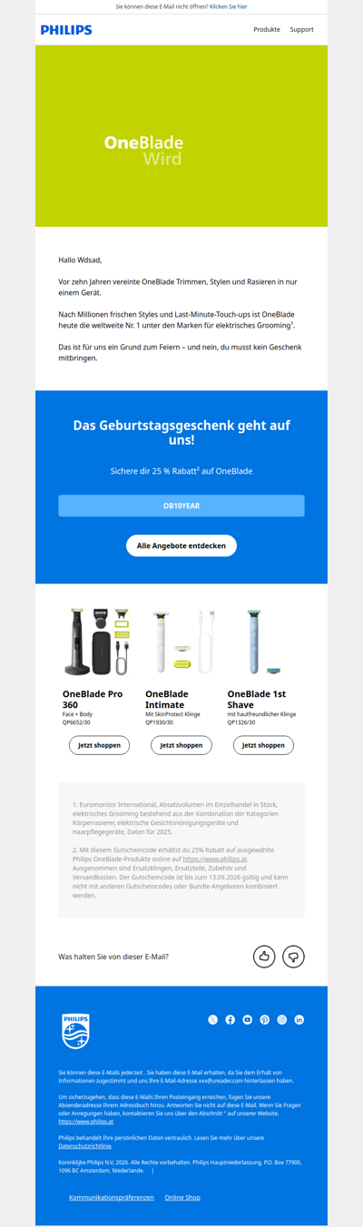 25 % Rabatt: OneBlade wird 10! 🎉