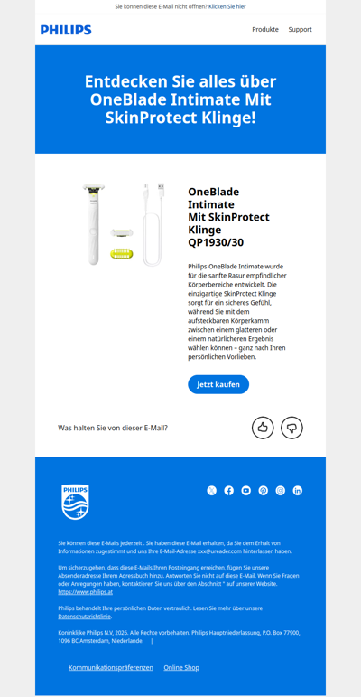 Alles über OneBlade Intimate Mit SkinProtect Klinge entdecken