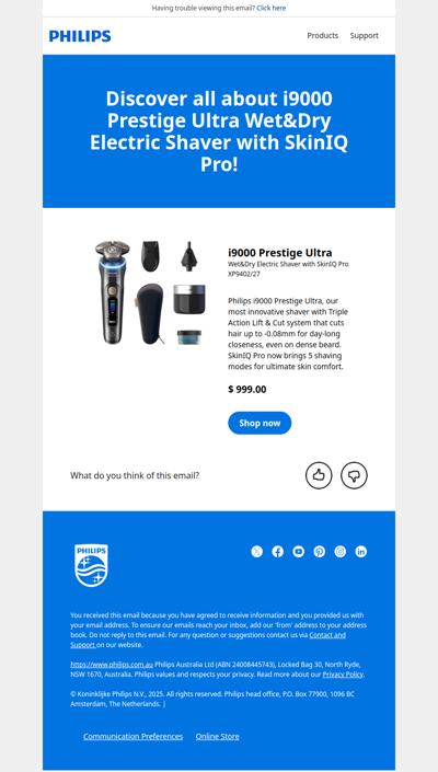 Discover all about i9000 Prestige Ultra Wet&Dry Electric Shaver with SkinIQ Pro