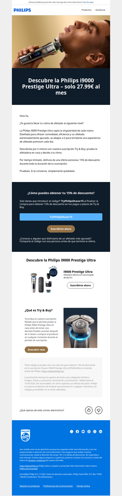 15% de descuento en la Philips i9000 Prestige Ultra Try & Buy