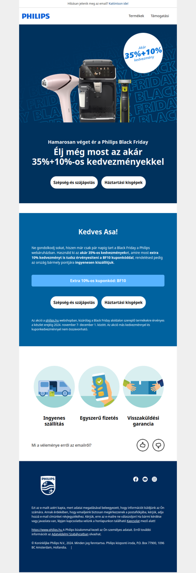 ⏰ Elfelejtetted? Akár 35%+10%-os Black Friday kedvezményekkel dübörög a Philips webáruház!