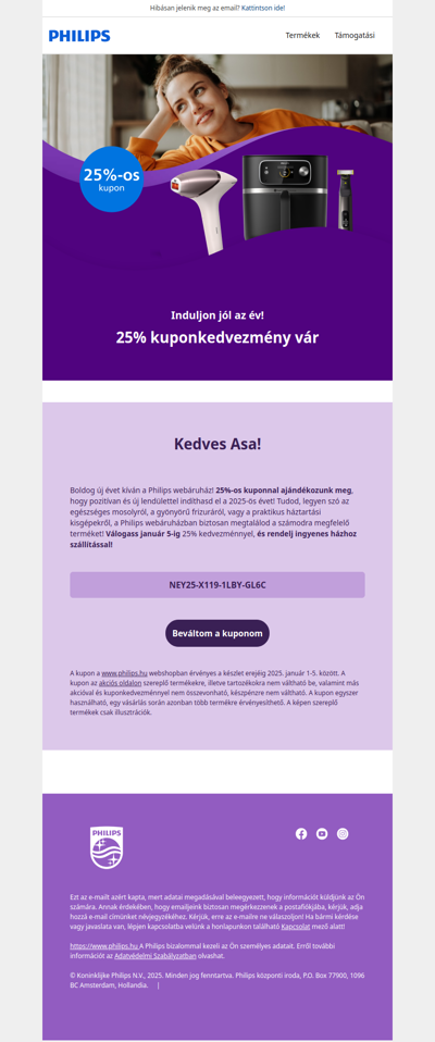 25%-os Philips kupon a 2025-ös év indításához!