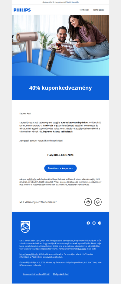 Flash Sale: 40% kedvezmény Philips szépség- és szájápolási termékekre!