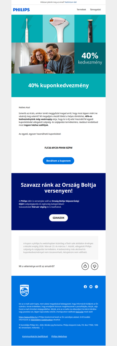 Flash Sale: 40% kedvezmény Philips szépség- és szájápolási termékekre!