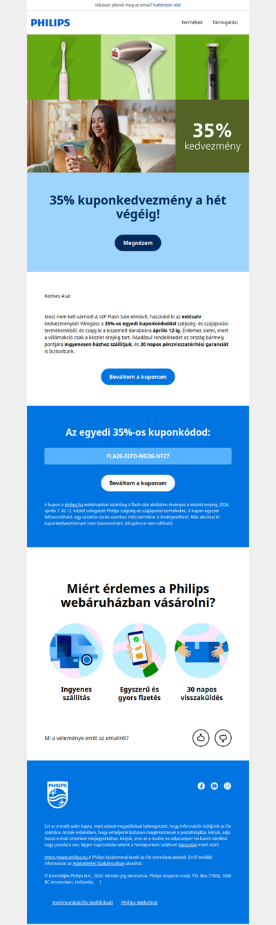 ⚡VIP Flash Sale: 35% kedvezmény a Philips webáruházban!